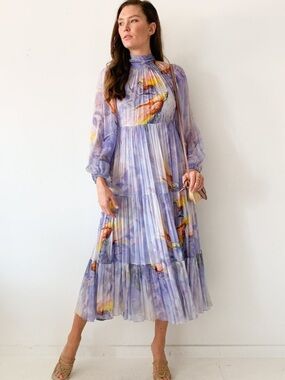 NWOT Zimmermann Lavender Floral Sheer Tie-Neck Maxi Dress